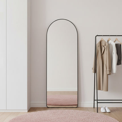 Modern Arched Metal Floor Mirror Gold/ Black