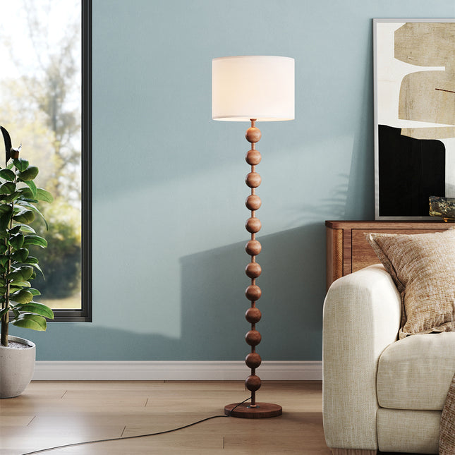 Modern Chinese-Inspired Standing Floor Lamp with Fabric lampshade and Metal Base