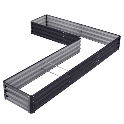 L-Shaped Galvanized Steel Raised Garden Bed Charcoal Black