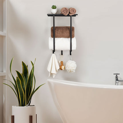 Modern Black Iron Wall-Mounted Towel Rack with Triple Hooks