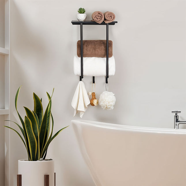 Modern Black Iron Wall-Mounted Towel Rack with Triple Hooks