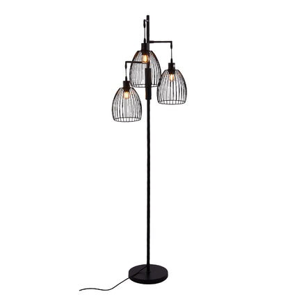 Black Modern Industrial Style 3-head Floor Lamp with Irregular Shade