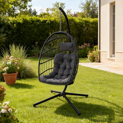 Egg-Shaped Hanging Chair with Soft Cushion & Headrest