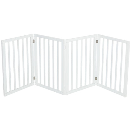 Foldable Wood Pet Free Standing Indoor Gate White 4 Panels