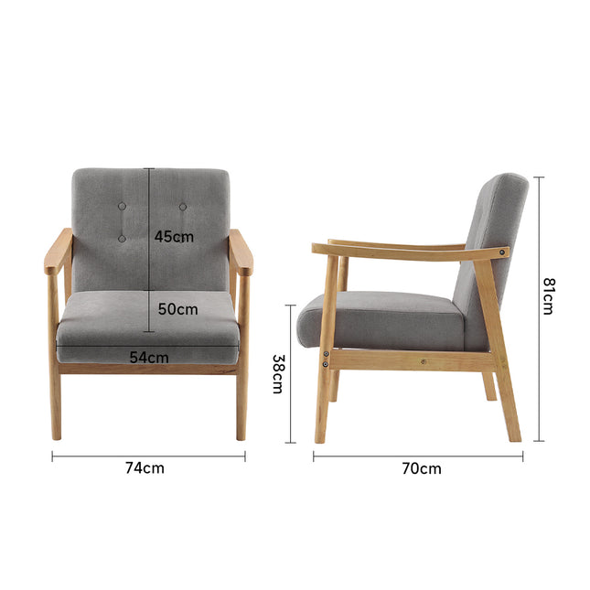 Grey Wooden Framed Accent Linen Fabric Buttoned Armchair