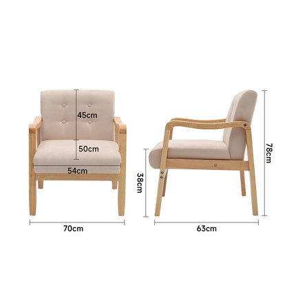 Modern Linen Fabric Buttoned Armchair Soild Wooden Frame Beige