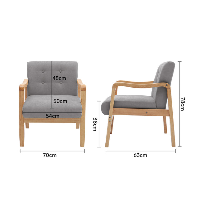 Soild Wooden Frame Grey Modern Linen Fabric Buttoned Armchair