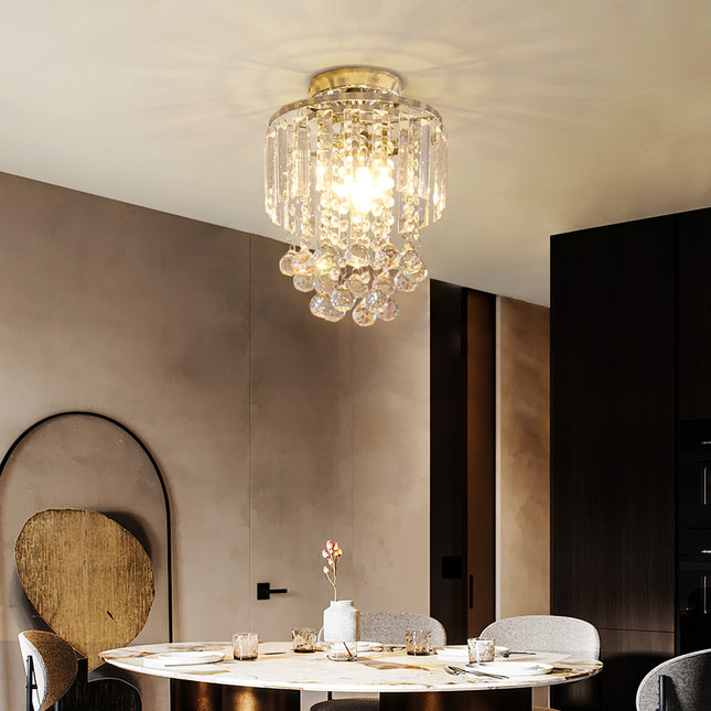 Chrome 23x26cm Bedroom Crystal LED Ceiling Light