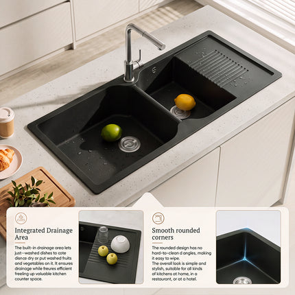 Double Bowl Quartz Resin Composite Kitchen Sink with Waste Kit