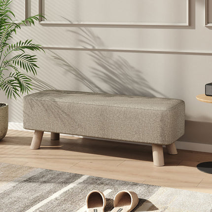 Rectangular Upholstered Linen Shoe Changing Bench with Rubberwood Legs