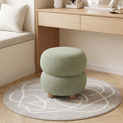 Round Teddy Fleece Upholstered Footstool