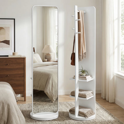 360° Rotating Full-Length Mirror with Coat Rack
