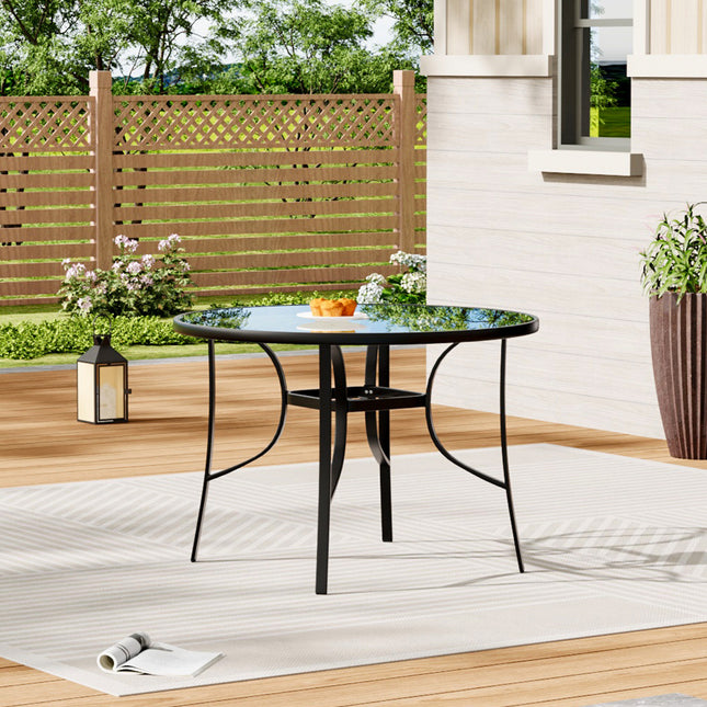 Garden Ripple Glass Round Table With Umbrella Hole Black