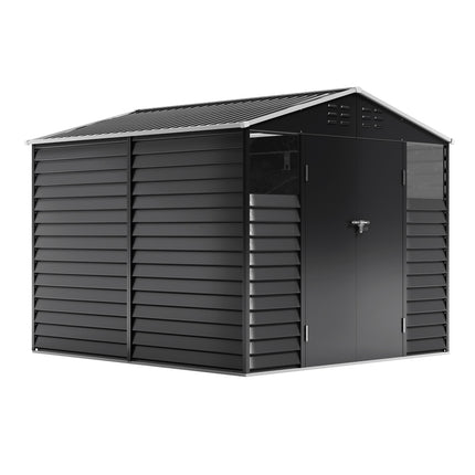 Charcoal Steel Tool Shed with Front Windows and Ventilation