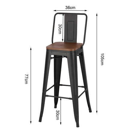 Set of 4 Metal Frame Tolix Industrial Bar Wood Top Chair with Footrest