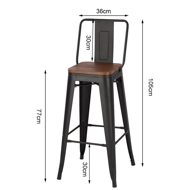 Set of 4 Metal Frame Tolix Industrial Bar Wood Top Chair with Footrest 105cm H