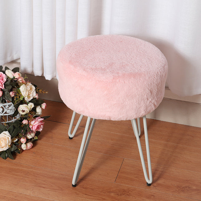 35 cm Round Fuzzy Ottoman Vanity Stool