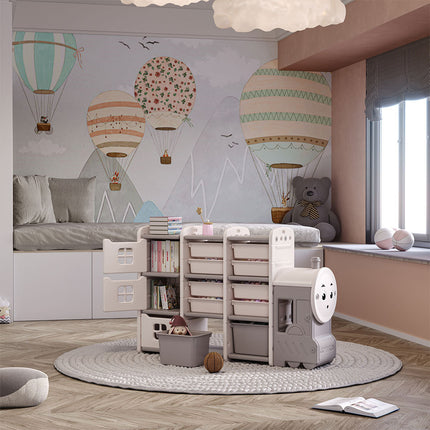 Gray Cute Toys Big Storage Rack for Kids Floor Standing Bus