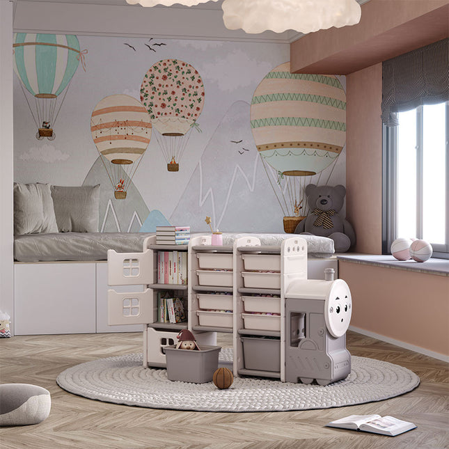 Gray Cute Toys Big Storage Rack for Kids Floor Standing Bus