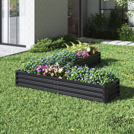 L-Shaped Galvanized Steel Raised Garden Bed Charcoal Black