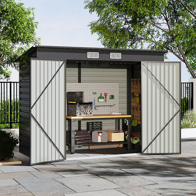 Outdoor Galvanized Steel Storage Shed with Dual Doors 182cm H