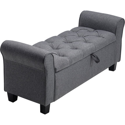 Linen Splayed Armrest Storage Ottoman Bench Chaise