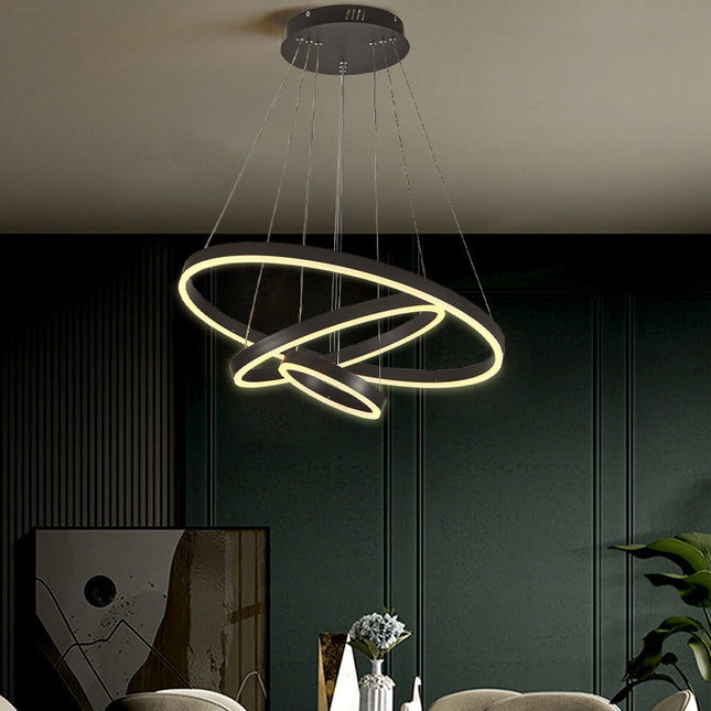 Modern 3 Ring Aluminum Round Hanging LED Pendant Light Stepless Dimmable