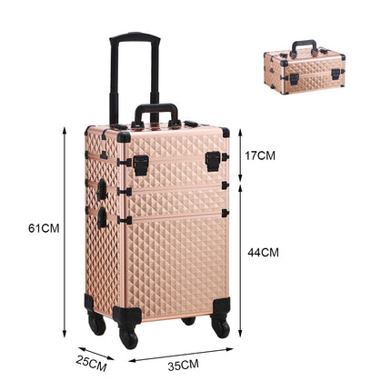 3 in 1 Portable Cosmetic Case With Telescopic Handle and Wheels