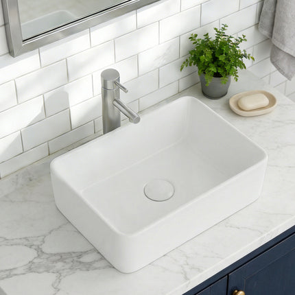 Rectangular Ceramic Countertop Basin with Central Drain Set