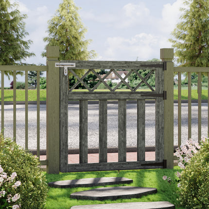 3 x 3ft Outdoor Cross Top Wooden Garden Gate Pedestrian Fence Yard Door