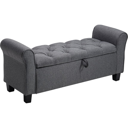 Linen Splayed Armrest Storage Ottoman Bench Chaise