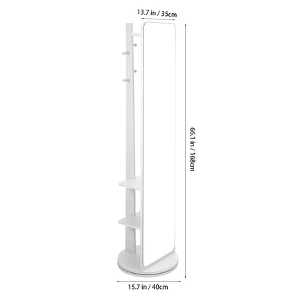 360° Rotating Full-Length Mirror with Coat Rack