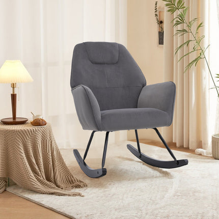 Grey Frosted Velvet Rocking Chair for Living Room