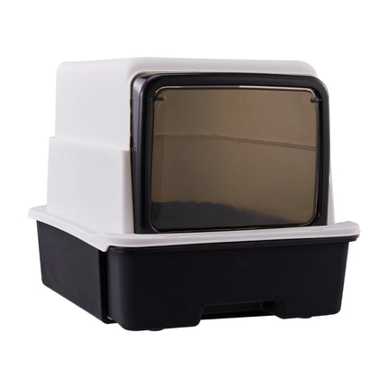 Large Hooded Top Entry Cat Litter Box with Scoop