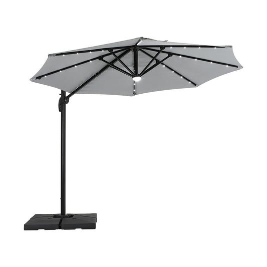 3M Light Grey Roma Tilting Aluminium Round Cantilever Parasol with Solar Powered LED Lights