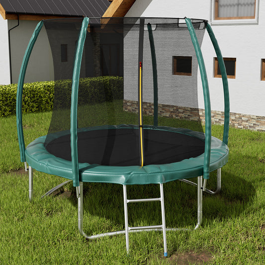 Dark Green 8FT Outdoor Enclosure Trampoline with Ladder