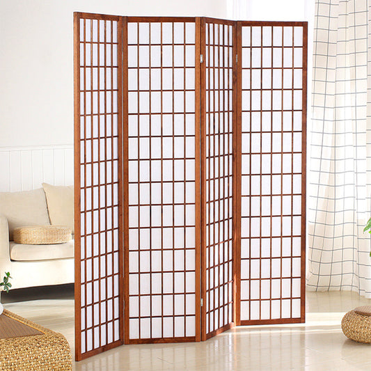 Coffee 4 Panel Solid Wood Folding Room Divider Screen