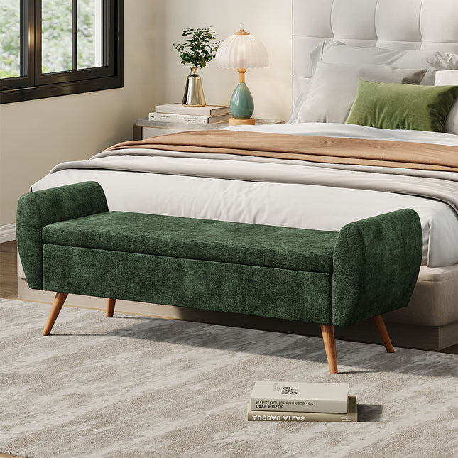 Chenille Upholstered Storage Bench