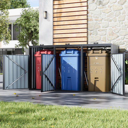 Outdoor Metal Garbage Can Garden Storage Shed with Three Doors