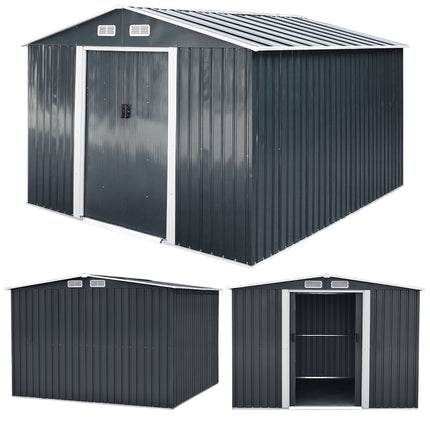 8x8FT Metal Garden Storage Shed with Sliding Door