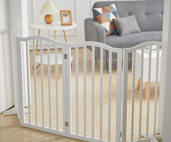 Wood Durable Free Standing Folable Pet Gate Fence 4 Panels
