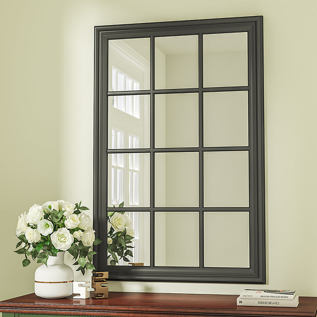 Black Rectangular 12 Pane Wall Mirror