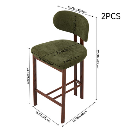 Set of 2 Chenille Upholstered Bar Stools
