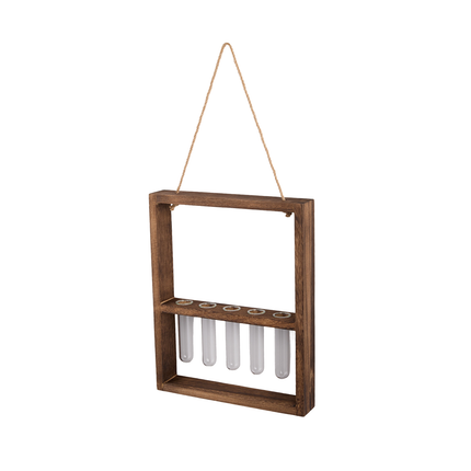 5-Tube Wall Hanging Plant Propagation Station with Wooden Frame