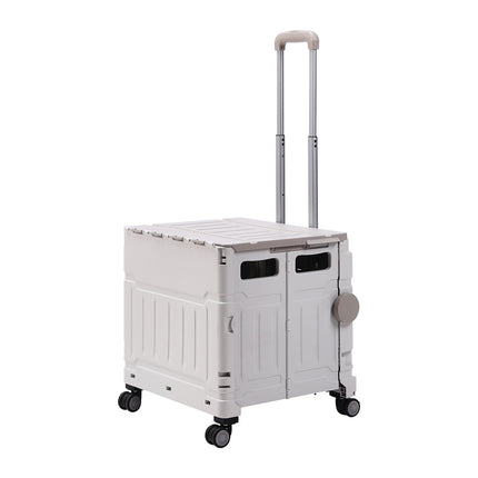 White 75L Cable Stayed Collapsible Rolling Utility Crate Shopping Cart