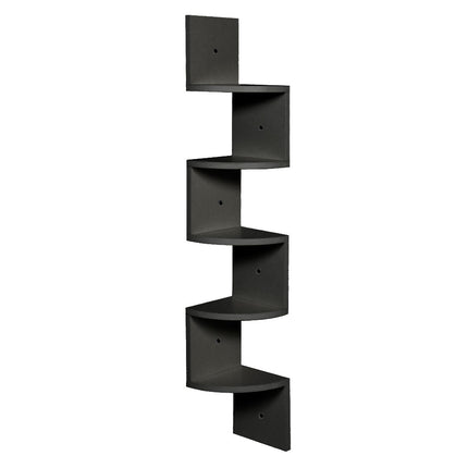 Wooden Zigzag Floating Corner Shelves 5-Tier Black