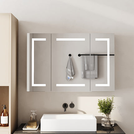 Triple-Door Bathroom Mirror Cabinet with LED Lighting