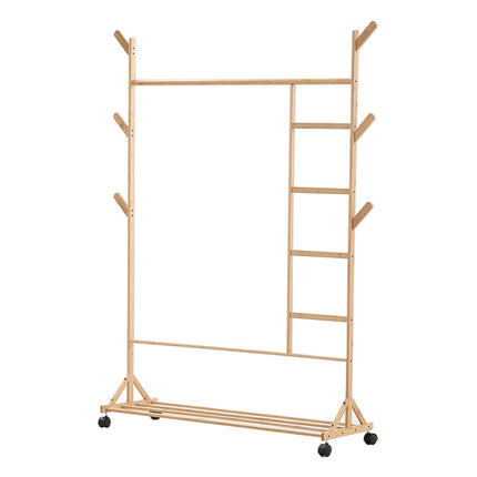 Bamboo Clothes Rack with Bottom Shelf Shoe Clothing Organizer