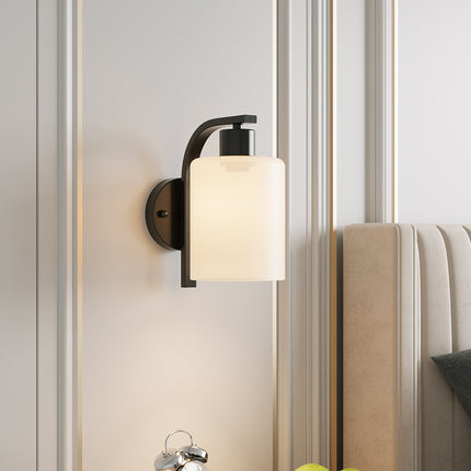 Black Iron Wall Light with Glass Shade