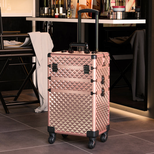 3 in 1 Portable Cosmetic Case With Telescopic Handle and Wheels